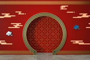 kinesisk stil röd bakgrund, festival dekoration, 3d tolkning. foto