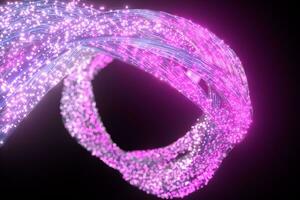 lysande lila partiklar och rörelse rader, 3d tolkning. foto