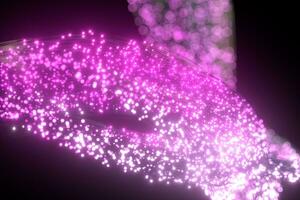 lysande lila partiklar och rörelse rader, 3d tolkning. foto