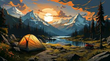 tält för camping i de skog i natur. de begrepp av turism och aktiva rekreation foto