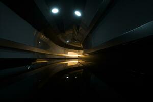 mörk tunnel med ljus på de slutet, 3d tolkning. foto