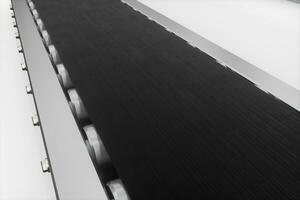 svart rör på sig transportband bälte , svart bakgrund, 3d tolkning. foto