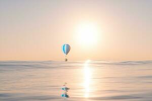 varm luft ballong flygande över de hav, 3d tolkning. foto