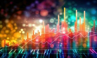 finansiell stock marknadsföra Graf och ljusstake Diagram på abstrakt bakgrund. dubbel- exponering foto