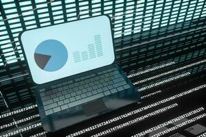 fluorescerande bärbar dator, geometri av data, 3d tolkning. foto