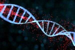 dna partiklar och diffunderade lysande rader, 3d tolkning. foto