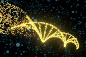 dna partiklar och diffunderade lysande rader, 3d tolkning. foto