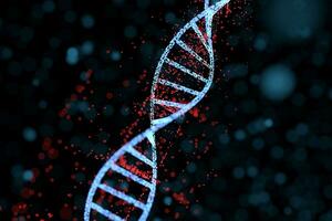 dna partiklar och diffunderade lysande rader, 3d tolkning. foto