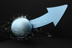 3d tolkning, 3d modell av pil, de begrepp av utveckling och riktning foto