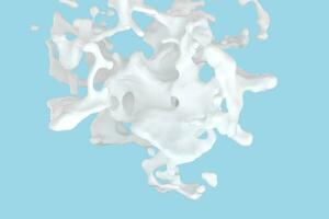renhet stänk mjölk med blå bakgrund, 3d tolkning. foto