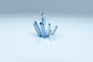 en klunga av blå magi kristall samla tillsammans, 3d tolkning. foto