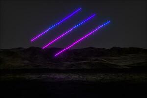 färgrik lysande rader med mörk berg bakgrund, 3d tolkning foto