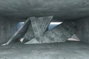 3d tolkning, betong rum med kreativ konstruktion. foto