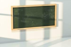 en klassrum med en svarta tavlan i de främre av de rum, 3d tolkning. foto