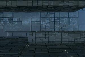 mörk ruiner med krets textur vägg, sci-fi arkitektur bakgrund, 3d tolkning. foto