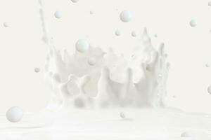 renhet stänk mjölk med krona former, 3d tolkning. foto