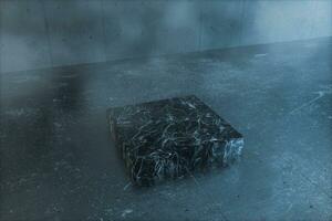 ett tömma betong rum fylld med dimma, 3d tolkning foto