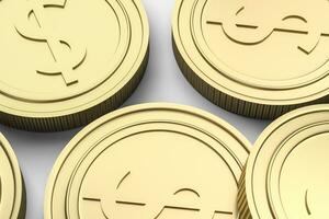 gyllene valuta mynt med vit bakgrund, 3d tolkning foto