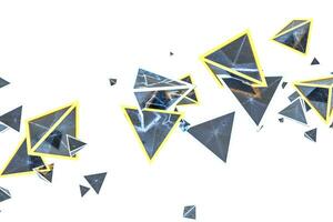 3d tolkning, lysande triangel kub med mörk bakgrund. foto