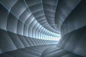 3d tolkning, mörk Science fiction tunnel, mörk bakgrund foto