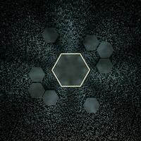 sexhörning kub med mörk bakgrund, omgiven förbi lysande rader, 3d tolkning. foto