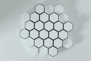 vit hexagonal plattformar ansluten tillsammans bakgrund, 3d tolkning foto