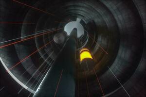 ett övergiven runda tunnel byggnad i mörker, med scen av vetenskap fiktion, 3d tolkning. foto