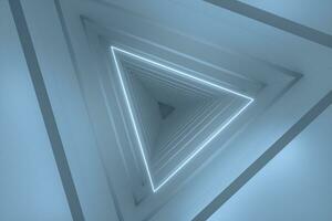 3d tolkning, triangel tunnel med lysande rader bakgrund foto