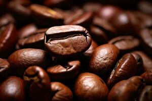 makro skott av rostad kaffe bönor ai generativ foto