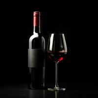 en flaska av röd vin isolerat på svart bakgrund foto