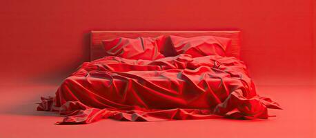svartvit rörig säng i röd bakgrund foto