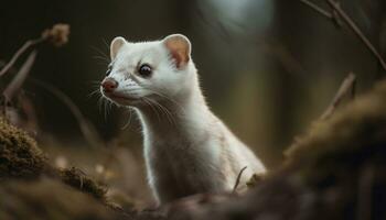 en söt kattunge Sammanträde i de gräs, stirrande lekfullt på de kamera genererad förbi ai foto