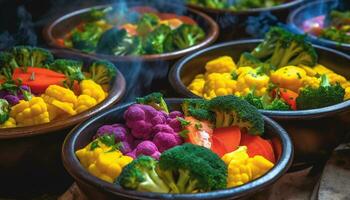 färsk, friska grönsaker skapa en färgrik, utsökt och näringsrik måltid genererad förbi ai foto