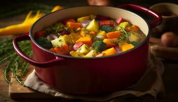 färsk, friska vegetarian måltid hemlagad soppa med organisk grönsaker genererad förbi ai foto
