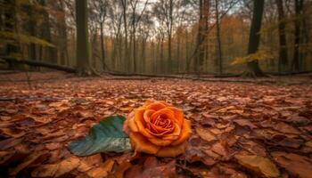 gul löv smycka de höst skog, en vibrerande natur skönhet genererad förbi ai foto