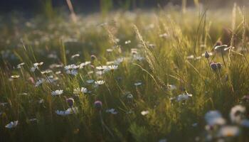 vibrerande daisy blommar i en äng, en lugn sommar scen genererad förbi ai foto