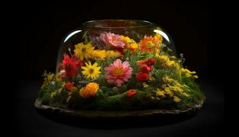 gul daisy bukett i en vas, natur färgrik gåva av friskhet genererad förbi ai foto