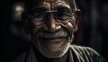 leende senior man med grå hår och skägg, ser självsäker genererad förbi ai foto