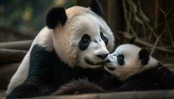 söt jätte panda äter bambu i de chengdu vilda djur och växter boka genererad förbi ai foto