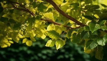 grön löv på en träd gren, natur vibrerande skönhet genererad förbi ai foto