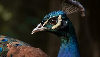en vibrerande påfågel visas dess majestätisk skönhet i natur färger genererad förbi ai foto