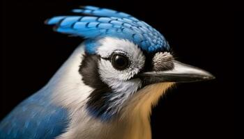 stänga upp av en blå befjädrad näbb, natur skönhet i djur- form genererad förbi ai foto