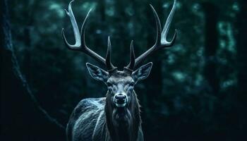 majestätisk sven stående i de skog, ser på kamera genererad förbi ai foto