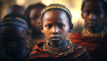 afrikansk familj, leende, ser på kamera, traditionell Kläder, utomhus genererad förbi ai foto