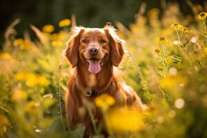 porträtt av en Lycklig utomhus- sommar hund generativ ai foto