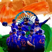 indisk cricket team med nationell flagga foto