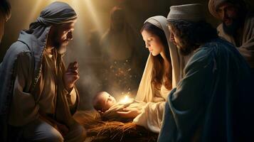 scen av de födelse av Jesus. jul nativity scen. foto