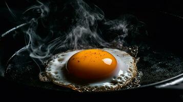 friterad solig sida upp ägg på en wok ai generativ foto