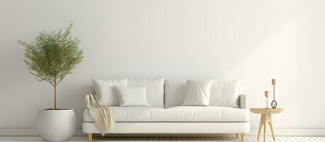 scandinavian interiör design terar en vit soffa i en illustration av en levande rum foto