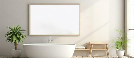 minimalistisk stil badrum med naturlig ljus och en tom duk ram foto